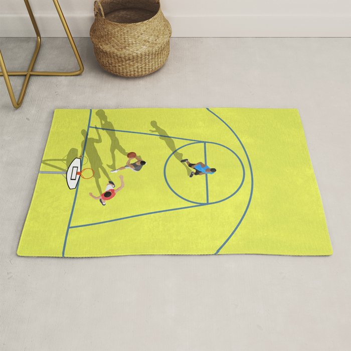 Bring Your Game to Life | Vibrant Yellow Basketball Court Artwork Rug Gallery Image 1