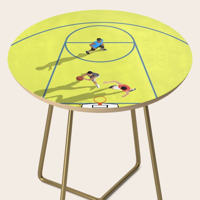 Bring Your Game to Life | Vibrant Yellow Basketball Court Artwork Side Table Gallery Image 2