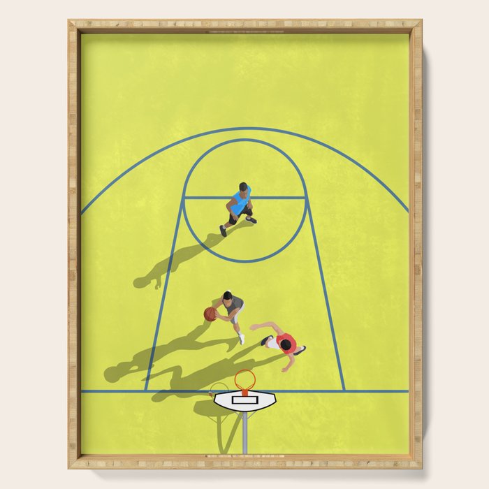 Bring Your Game to Life | Vibrant Yellow Basketball Court Artwork Serving Tray Gallery Image 1