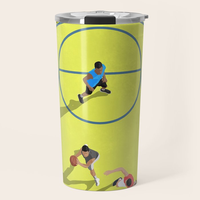 Bring Your Game to Life | Vibrant Yellow Basketball Court Artwork Travel Mug Gallery Image 1