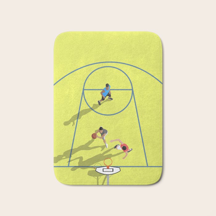 Bring Your Game to Life | Vibrant Yellow Basketball Court Artwork Bath Mat Gallery Image 1