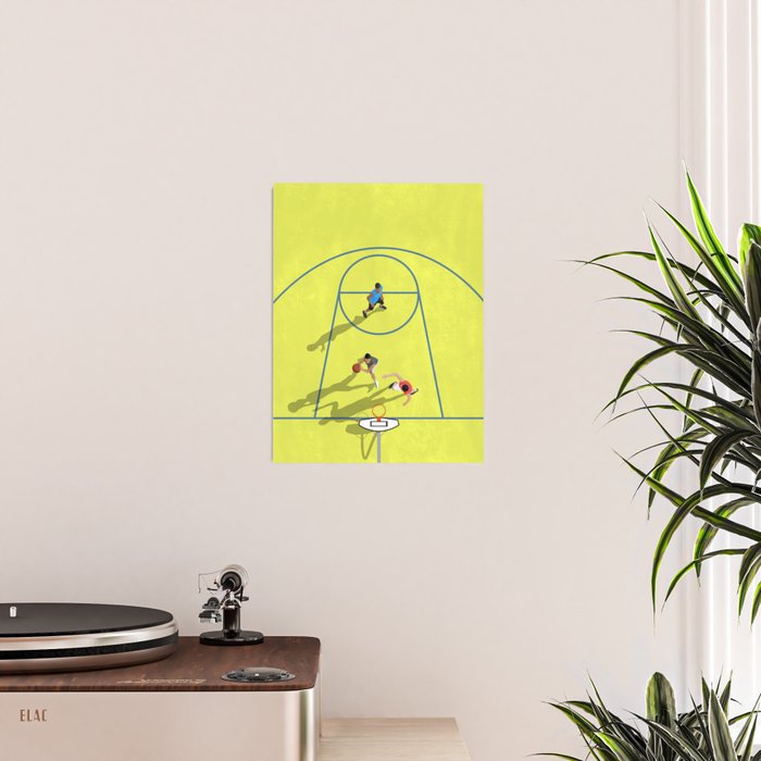 Bring Your Game to Life | Vibrant Yellow Basketball Court Artwork Poster Gallery Image 2