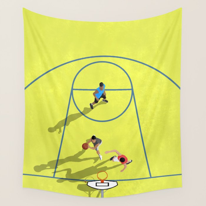 Bring Your Game to Life | Vibrant Yellow Basketball Court Artwork Wall Tapestry Gallery Image 4