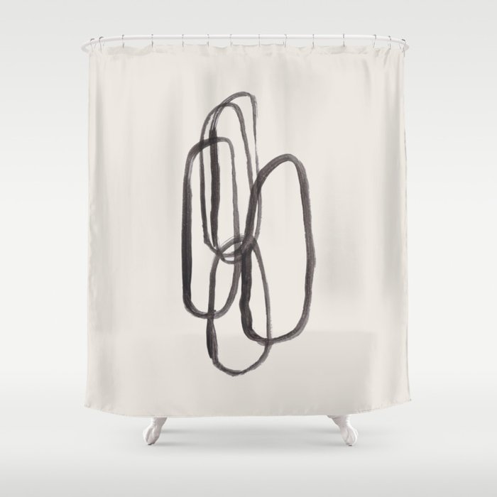 Nesting Ovals Mid Century Modern Minimalist Black Ink Painting Funky Tribal Shower Curtain Gallery Image 1