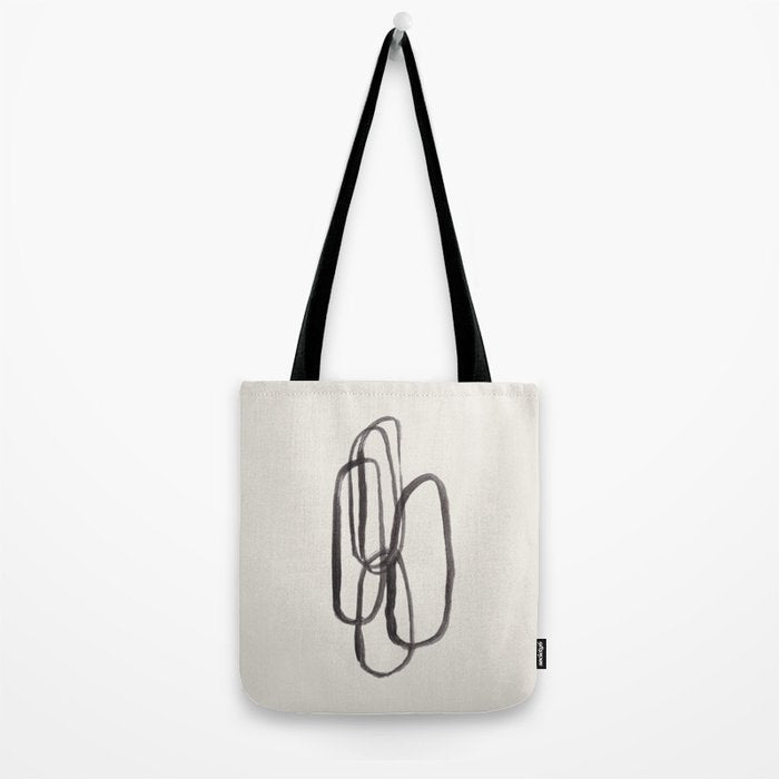 Nesting Ovals Mid Century Modern Minimalist Black Ink Painting Funky Tribal Tote Bag Gallery Image 2