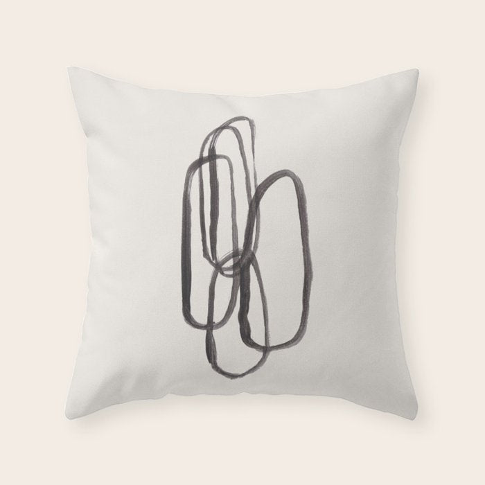 Nesting Ovals Mid Century Modern Minimalist Black Ink Painting Funky Tribal Throw Pillow Gallery Image 1