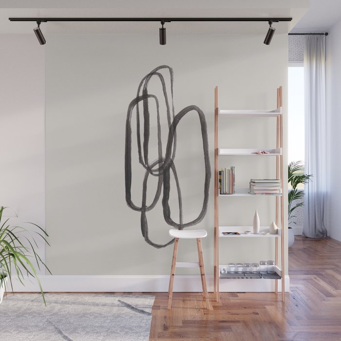 Nesting Ovals Mid Century Modern Minimalist Black Ink Painting Funky Tribal Wall Mural Gallery Image 1