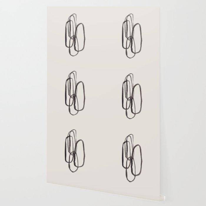 Nesting Ovals Mid Century Modern Minimalist Black Ink Painting Funky Tribal Wallpaper Gallery Image 2