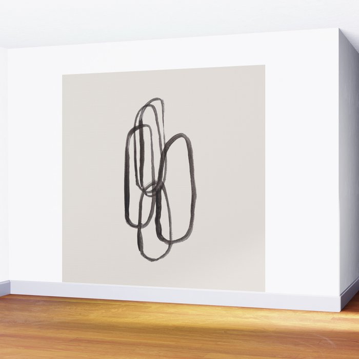 Nesting Ovals Mid Century Modern Minimalist Black Ink Painting Funky Tribal Wall Mural Gallery Image 2