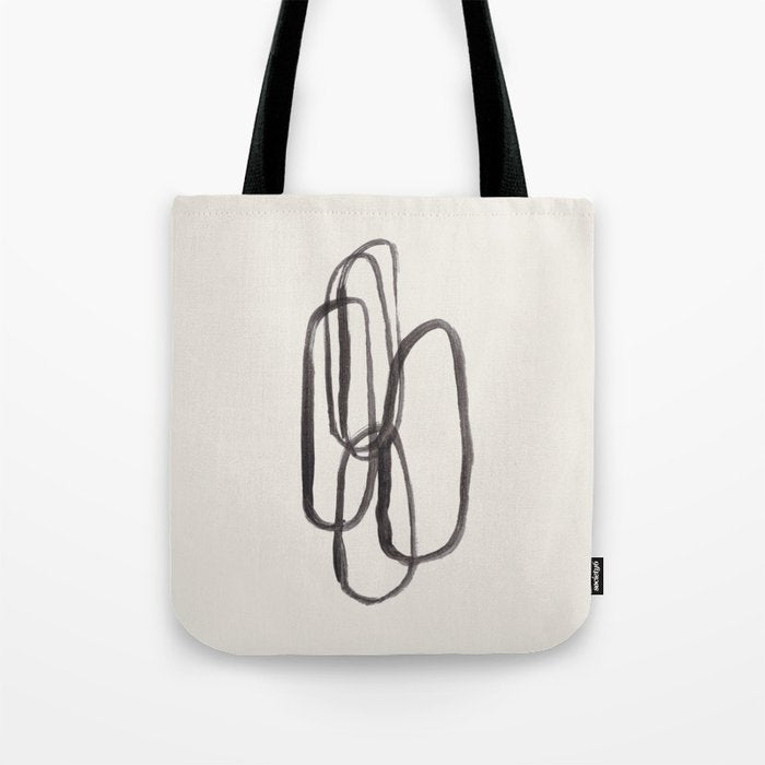 Nesting Ovals Mid Century Modern Minimalist Black Ink Painting Funky Tribal Tote Bag Gallery Image 1