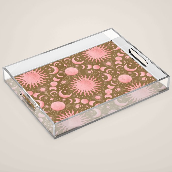 Dusty Pink Boho Celestial Acrylic Tray Gallery Image 1