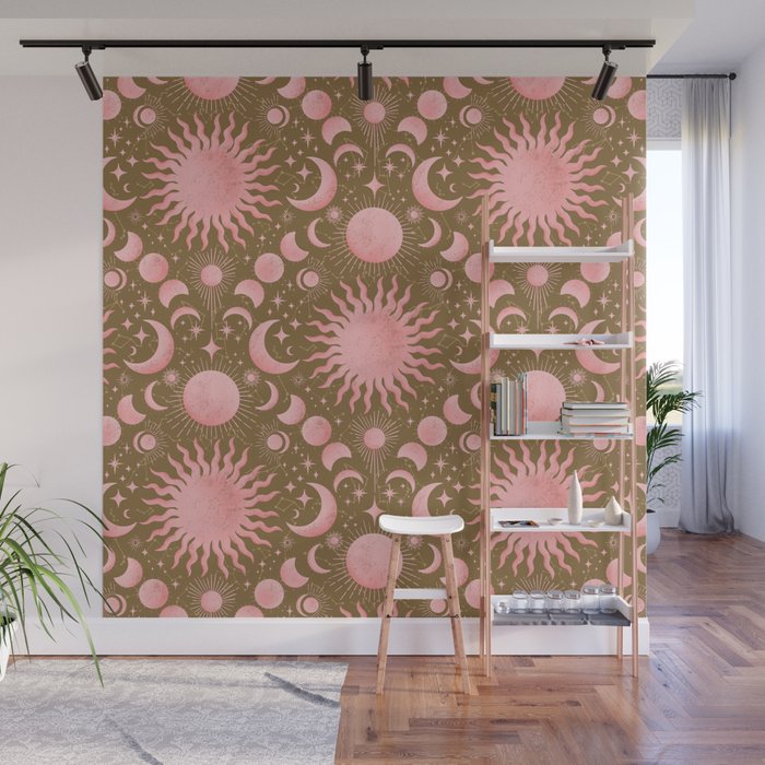 Dusty Pink Boho Celestial Wall Mural Gallery Image 1