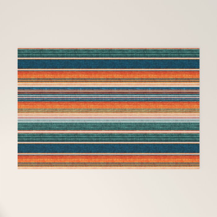 serape southwest stripe - orange & dark teal Welcome Mat Gallery Image 1