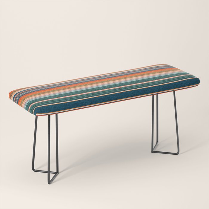 serape southwest stripe - orange & dark teal Bench Gallery Image 1