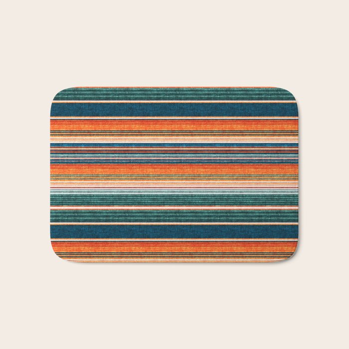 serape southwest stripe - orange & dark teal Bath Mat Gallery Image 1