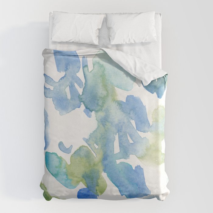 Abstract Art 180714 Abstract 16 Blue Green Watercolour | Watercolor Brush Strokes Duvet Cover Gallery Image 1