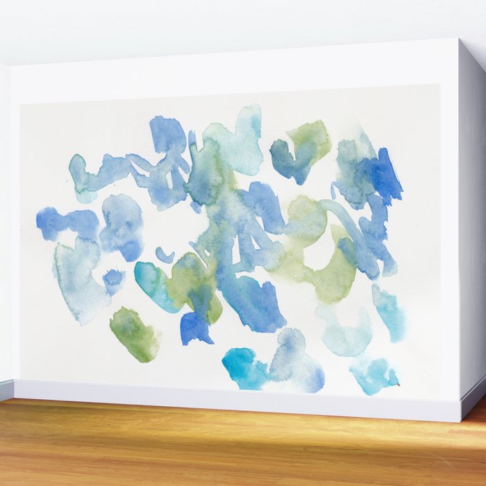 Abstract Art 180714 Abstract 16 Blue Green Watercolour | Watercolor Brush Strokes Wall Mural Gallery Image 2