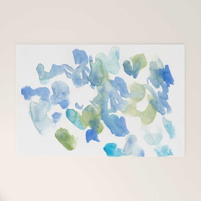 Abstract Art 180714 Abstract 16 Blue Green Watercolour | Watercolor Brush Strokes Welcome Mat Gallery Image 1