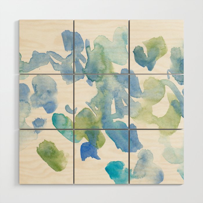 Abstract Art 180714 Abstract 16 Blue Green Watercolour | Watercolor Brush Strokes Wood Wall Art Gallery Image 1