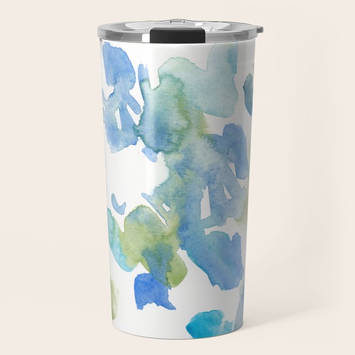 Abstract Art 180714 Abstract 16 Blue Green Watercolour | Watercolor Brush Strokes Travel Mug Gallery Image 1