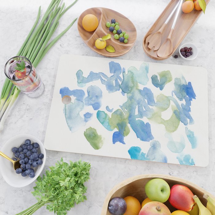 Abstract Art 180714 Abstract 16 Blue Green Watercolour | Watercolor Brush Strokes Cutting Board Gallery Image 2