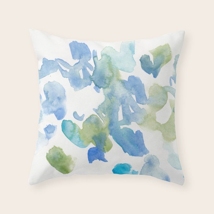 Abstract Art 180714 Abstract 16 Blue Green Watercolour | Watercolor Brush Strokes Throw Pillow Gallery Image 1