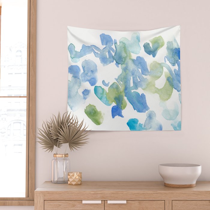 Abstract Art 180714 Abstract 16 Blue Green Watercolour | Watercolor Brush Strokes Wall Tapestry Gallery Image 2