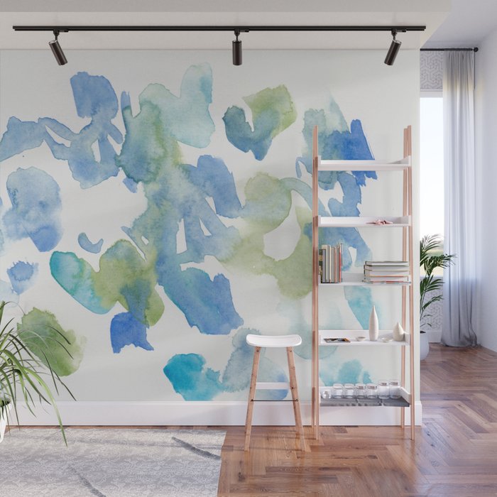 Abstract Art 180714 Abstract 16 Blue Green Watercolour | Watercolor Brush Strokes Wall Mural Gallery Image 1