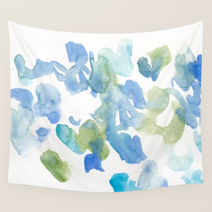 Abstract Art 180714 Abstract 16 Blue Green Watercolour | Watercolor Brush Strokes Wall Tapestry Gallery Image 4