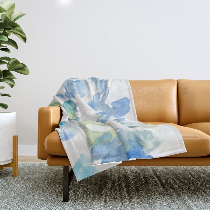 Abstract Art 180714 Abstract 16 Blue Green Watercolour | Watercolor Brush Strokes Throw Blanket Gallery Image 1