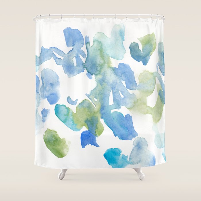 Abstract Art 180714 Abstract 16 Blue Green Watercolour | Watercolor Brush Strokes Shower Curtain Gallery Image 1