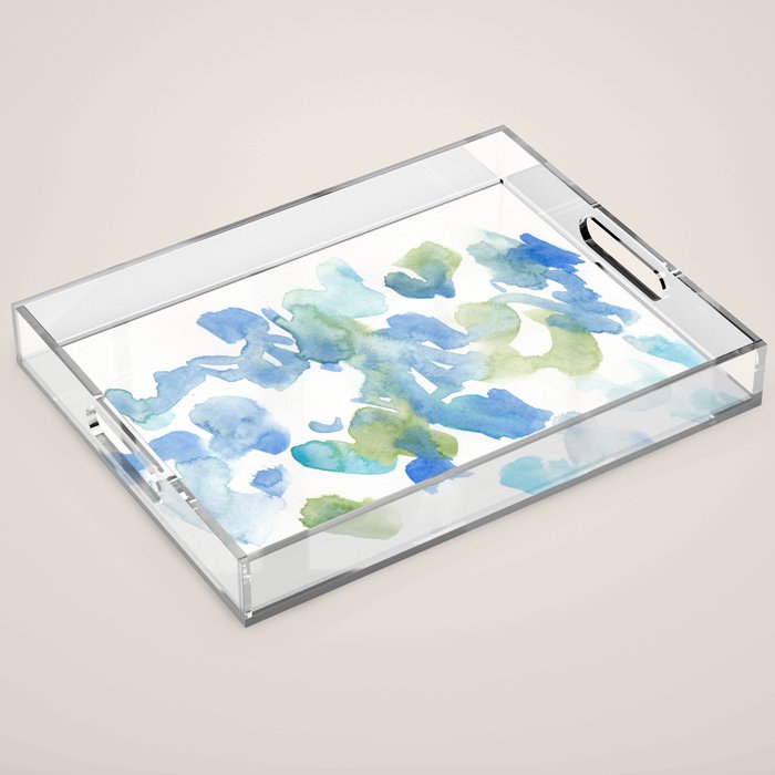 Abstract Art 180714 Abstract 16 Blue Green Watercolour | Watercolor Brush Strokes Acrylic Tray Gallery Image 1