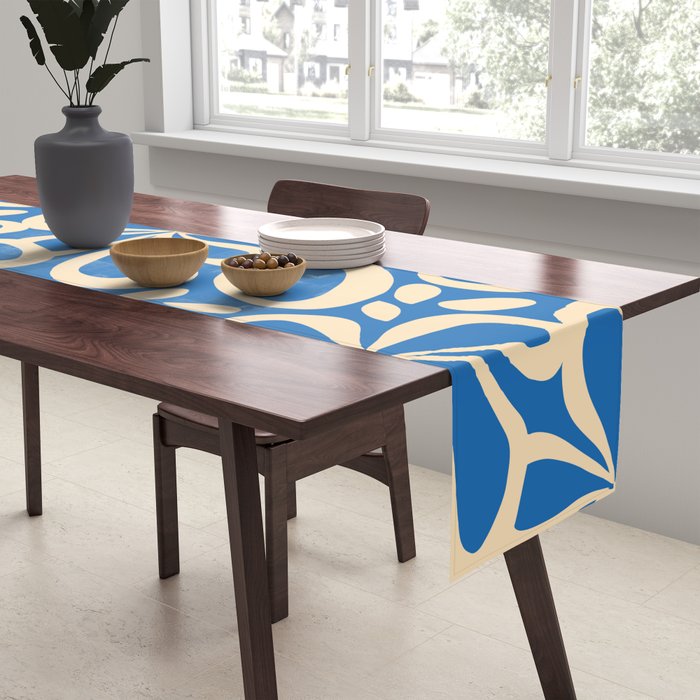Blue abstract flower art pattern Table Runner Gallery Image 2