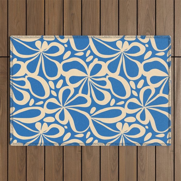 Blue abstract flower art pattern Outdoor Rug Gallery Image 1