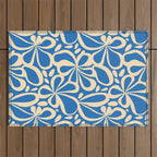Blue abstract flower art pattern Outdoor Rug Gallery Image 1