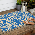 Blue abstract flower art pattern Outdoor Rug Gallery Image 2