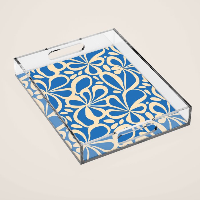 Blue abstract flower art pattern Acrylic Tray Gallery Image 1