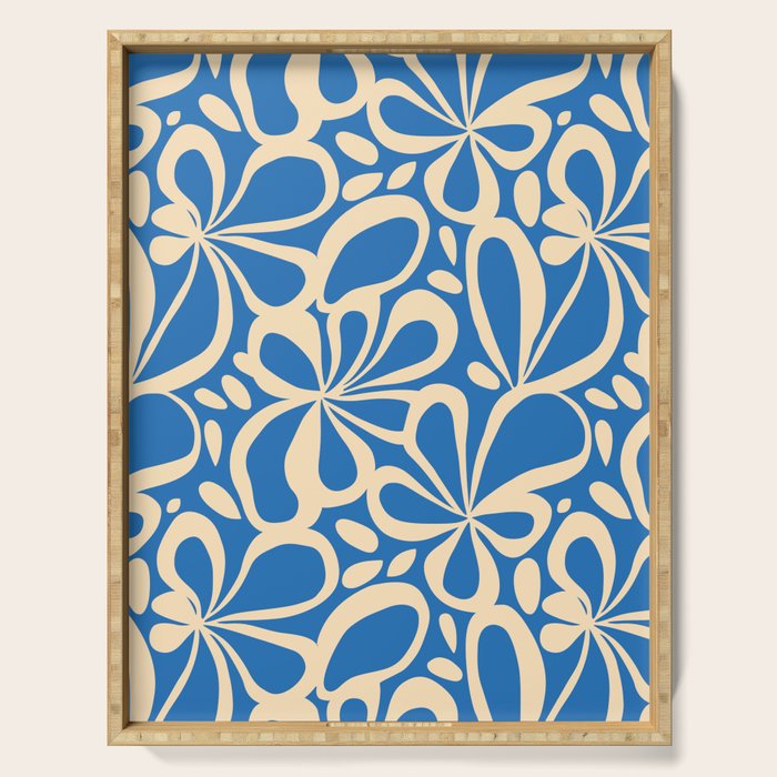 Blue abstract flower art pattern Serving Tray Gallery Image 1