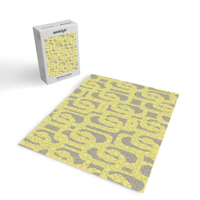 Mid Century Modern Abstract Loop Pattern in Light Linden Yellow and Gray Jigsaw Puzzle Gallery Image 2