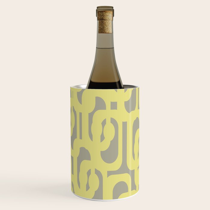 Mid Century Modern Abstract Loop Pattern in Light Linden Yellow and Gray Wine Chiller Gallery Image 2