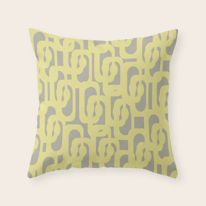 Mid Century Modern Abstract Loop Pattern in Light Linden Yellow and Gray Throw Pillow Gallery Image 6