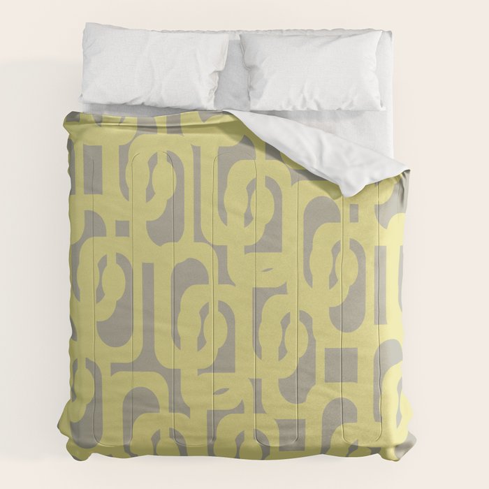Mid Century Modern Abstract Loop Pattern in Light Linden Yellow and Gray Comforter Gallery Image 2