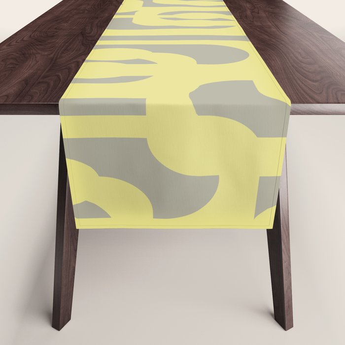 Mid Century Modern Abstract Loop Pattern in Light Linden Yellow and Gray Table Runner Gallery Image 1