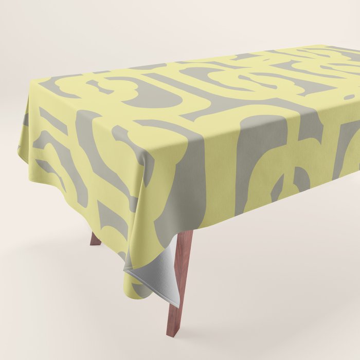 Mid Century Modern Abstract Loop Pattern in Light Linden Yellow and Gray Tablecloth Gallery Image 1