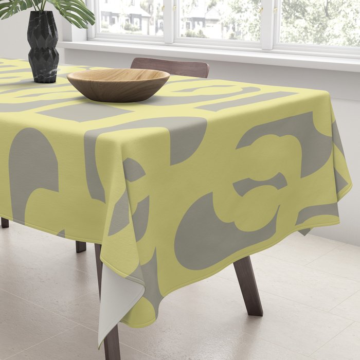 Mid Century Modern Abstract Loop Pattern in Light Linden Yellow and Gray Tablecloth Gallery Image 3