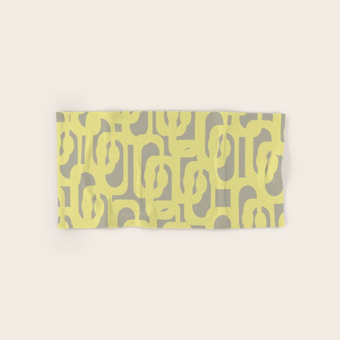 Mid Century Modern Abstract Loop Pattern in Light Linden Yellow and Gray Bath Towel Gallery Image 1