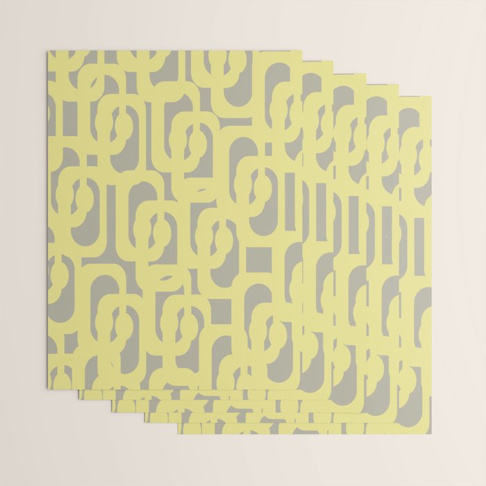 Mid Century Modern Abstract Loop Pattern in Light Linden Yellow and Gray Wrapping Paper Gallery Image 3