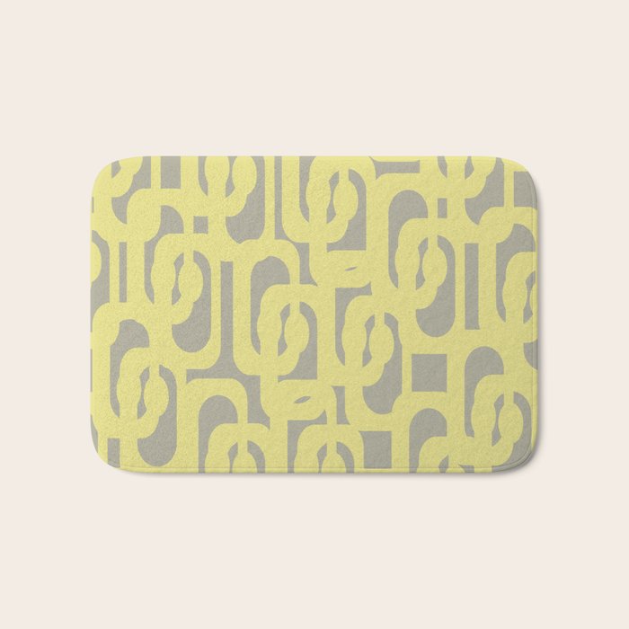 Mid Century Modern Abstract Loop Pattern in Light Linden Yellow and Gray Bath Mat Gallery Image 1