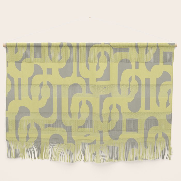 Mid Century Modern Abstract Loop Pattern in Light Linden Yellow and Gray Wall Hanging Gallery Image 1