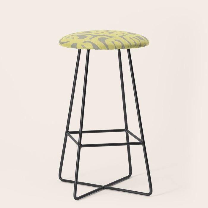 Mid Century Modern Abstract Loop Pattern in Light Linden Yellow and Gray Stool Gallery Image 1